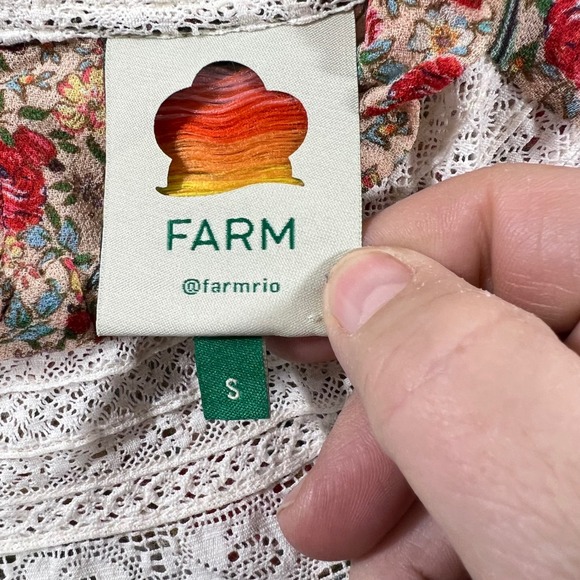 FARM Rio Patchwork Floral Smocked Neck Long Sleeve Blouse Sz S Boho Cottagecore - Picture 2 of 13